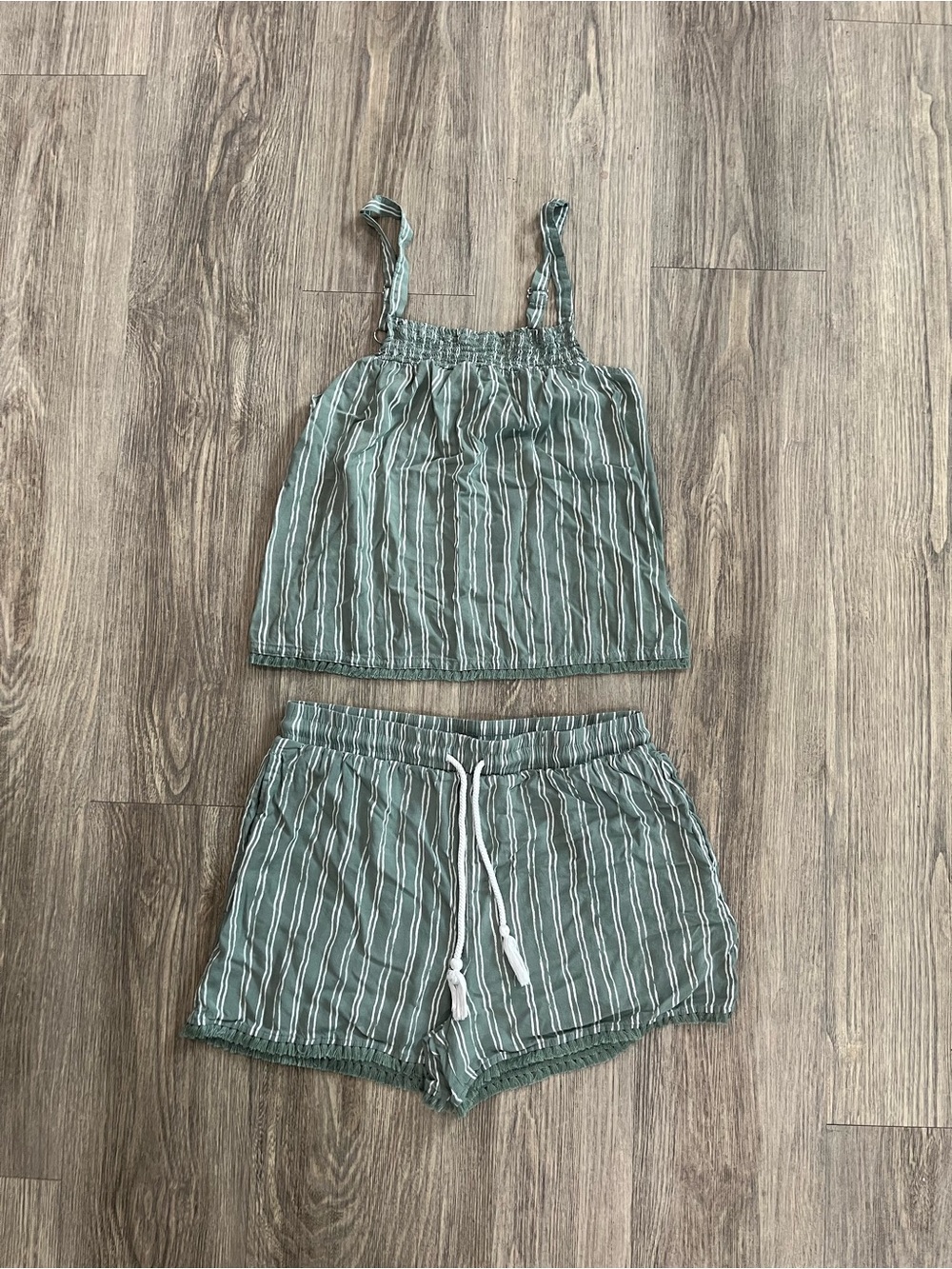 Pajama Green Striped Tank and Shorts Set